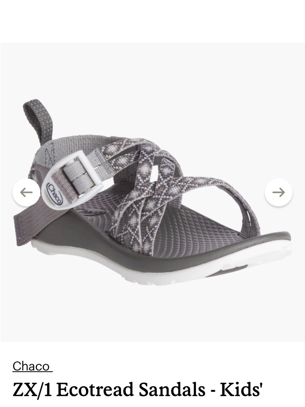 Chaco Kids Gray Patterned Strappy Sandals